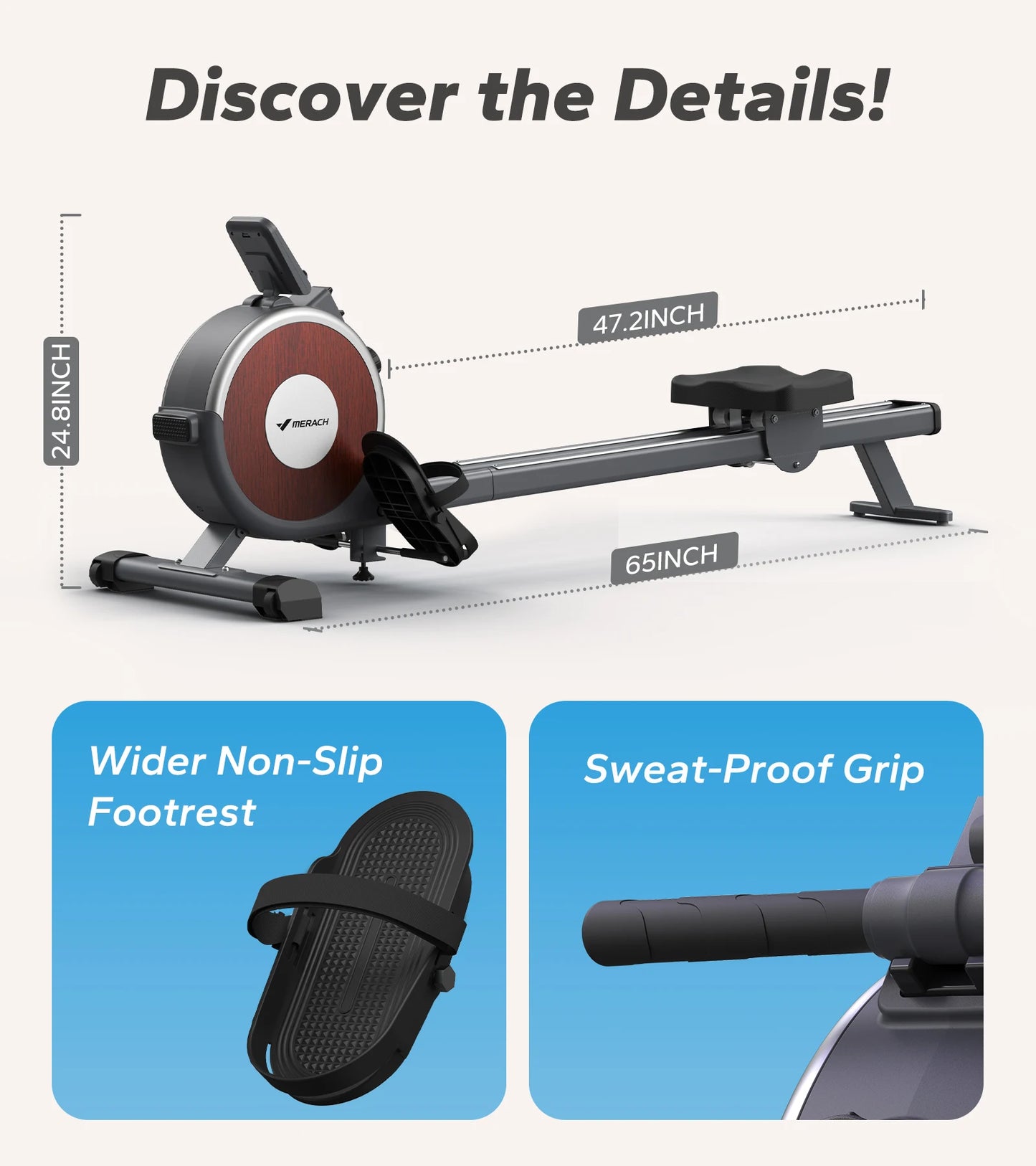 Rowing Machine Magnetic Rower Machine for Home 16 Levels Quiet Resistance Dual Slide Rail Max 350lb Weight Capacity  R02