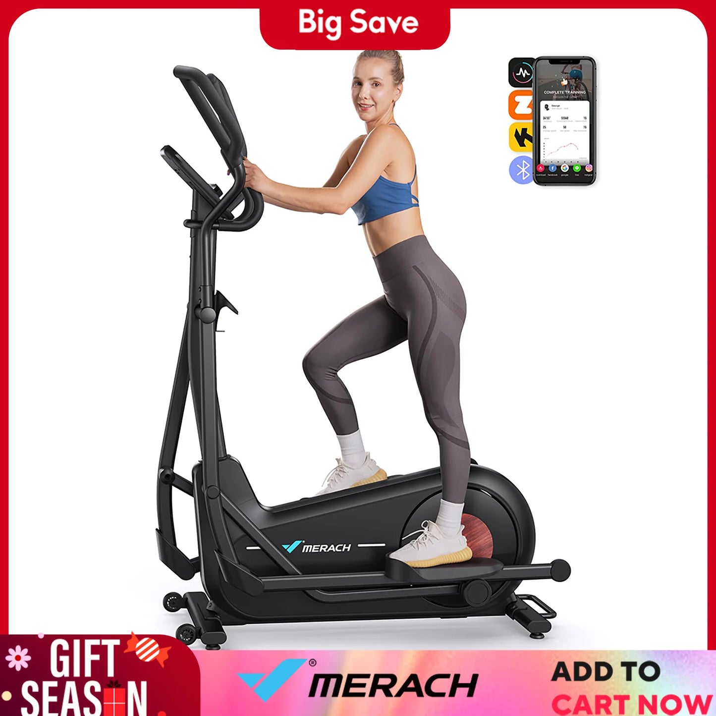 Elliptical Exercise Machine with 18.5IN Stride Hyper-Quiet Magnetic Drive System Elliptical Trainer 8 Resistance Levels