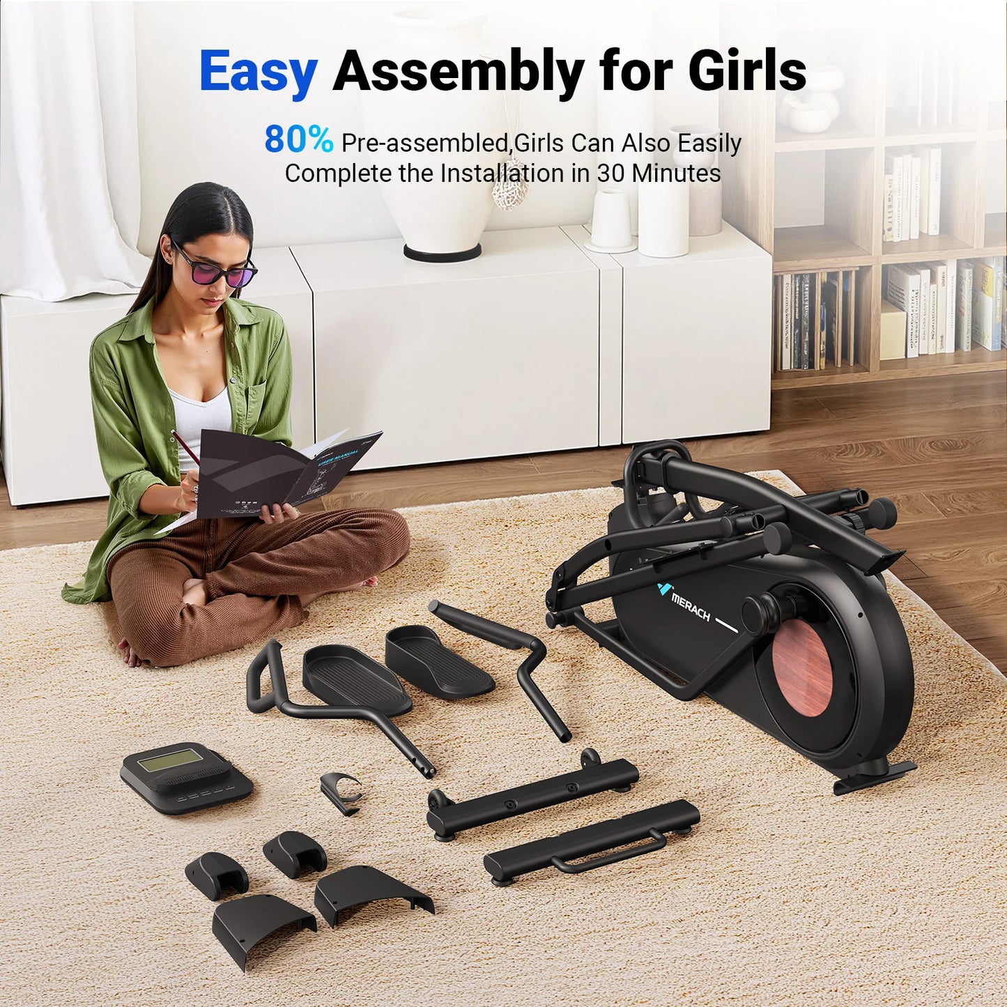 Elliptical Exercise Machine with 18.5IN Stride Hyper-Quiet Magnetic Drive System Elliptical Trainer 8 Resistance Levels