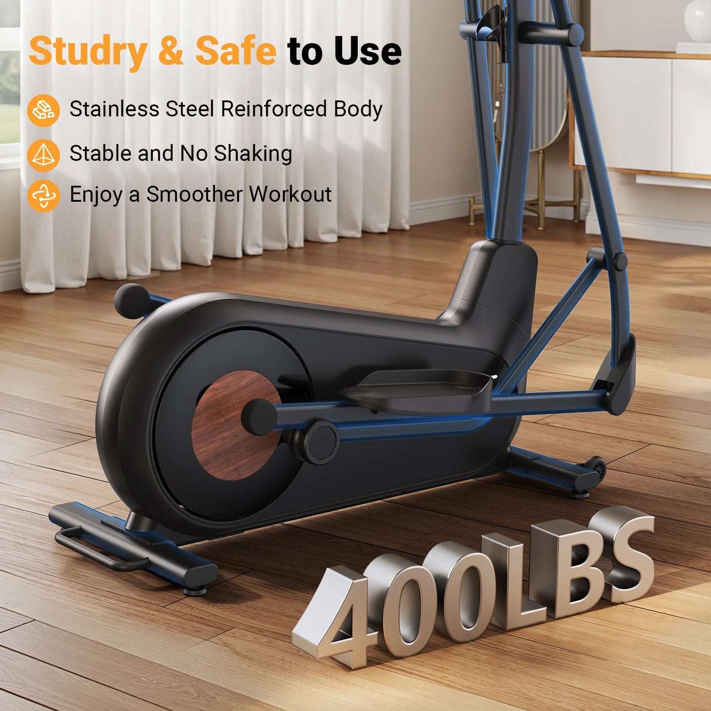 Elliptical Exercise Machine with 18.5IN Stride Hyper-Quiet Magnetic Drive System Elliptical Trainer 8 Resistance Levels