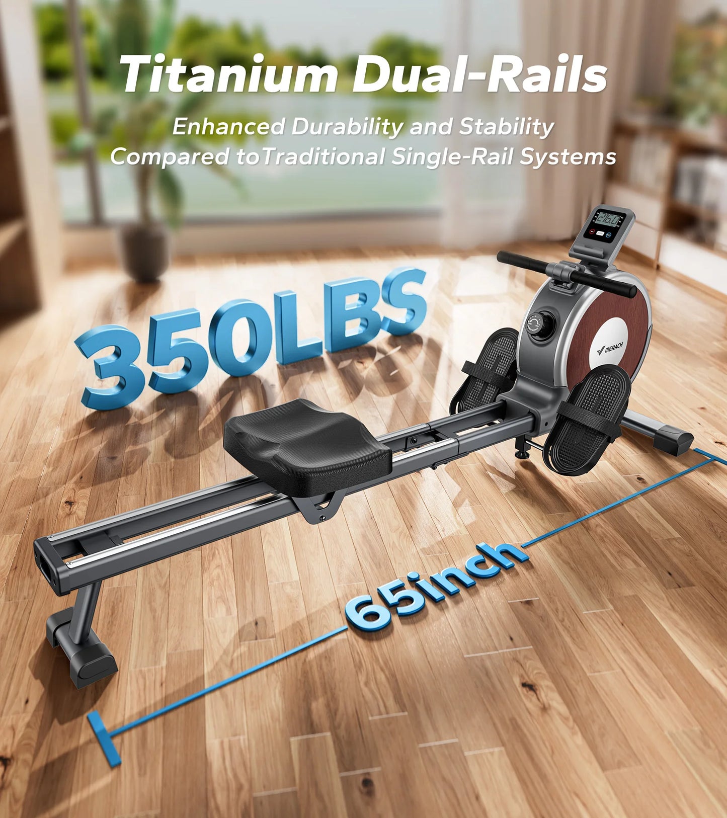 Rowing Machine Magnetic Rower Machine for Home 16 Levels Quiet Resistance Dual Slide Rail Max 350lb Weight Capacity  R02