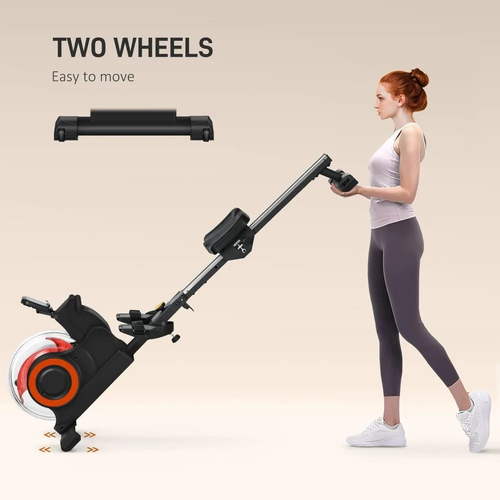 Home Foldable Rowing Machine with Adjustable Resistance, LCD Monitor, and Tablet Holder
