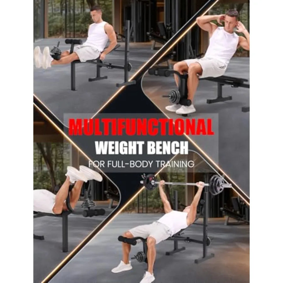 Adjustable Weight Bench Set with Squat Rack 3 Sec Folding Workout Bench for Full Body Exercise 600LBS All-in-One Bench Press wi
