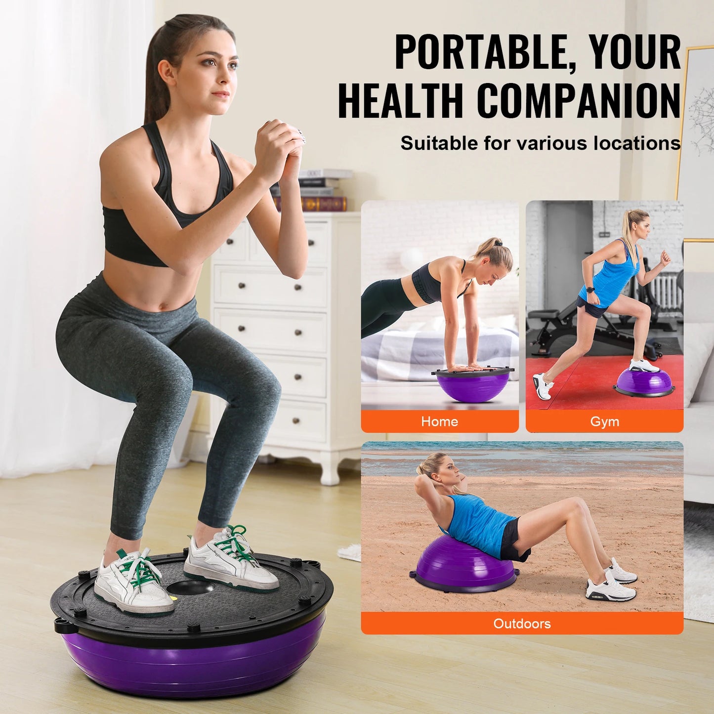 SucceBuy Half Exercise Ball Trainer Balance Ball Trainer Stability Ball Yoga Ball with Resistance Bands Foot Pump Strength Ball