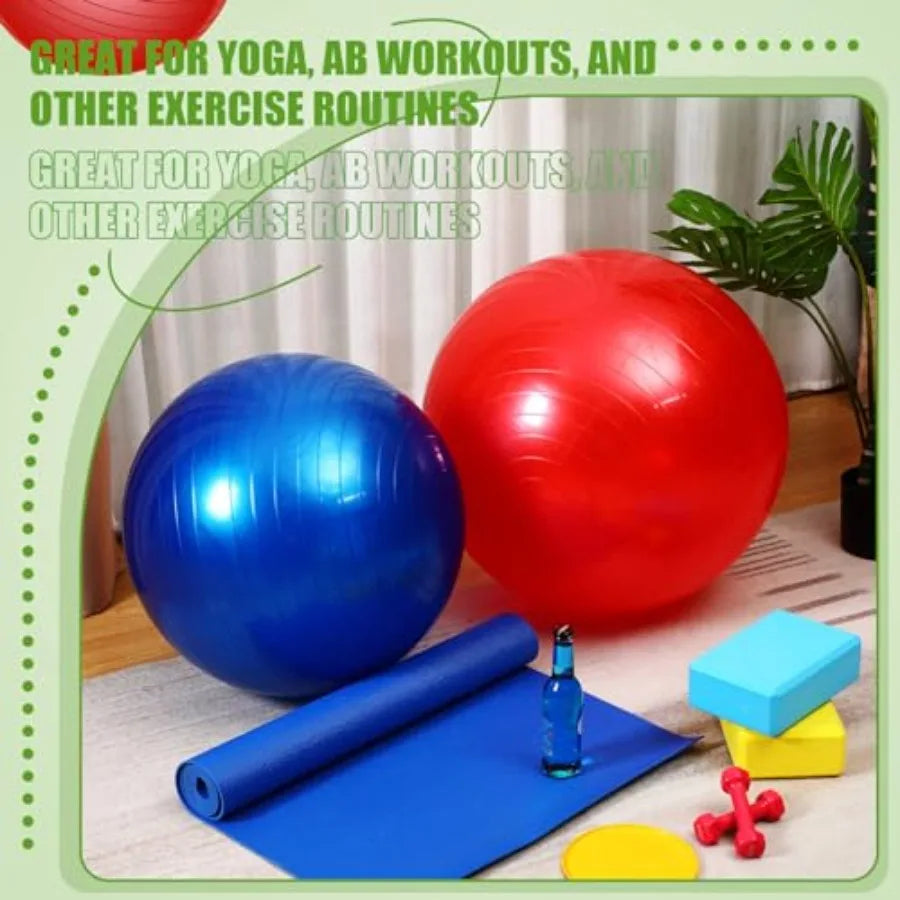 4 Pcs 26 Inch Yoga Exercise Ball for Pilates Pregnancy Birthing Fitness with Quick Pump Anti Burst in Blue for Improved Posture