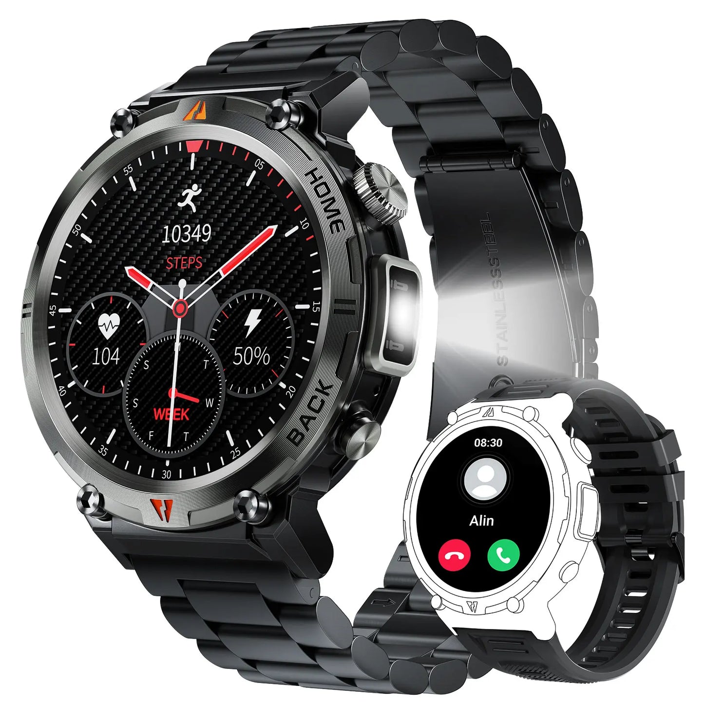 2025 New Bluetooth Call smartwatch for men Full Touch Screen With Health Monitor heart rate Flashlight Smart watch