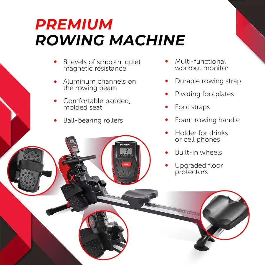 Magnetic Rower Rower Machine with Smart Workout App Rowing Machine with Magnetic Resistance for Home Gym Fitness Up to 250 lbs