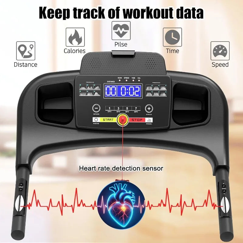 Foldable Treadmill 3.0 HP Quiet Brushless, 7.5 MPH, 300 LBS Capacity for Home Gym Use with Pulse Sensor LED Display Treadmill