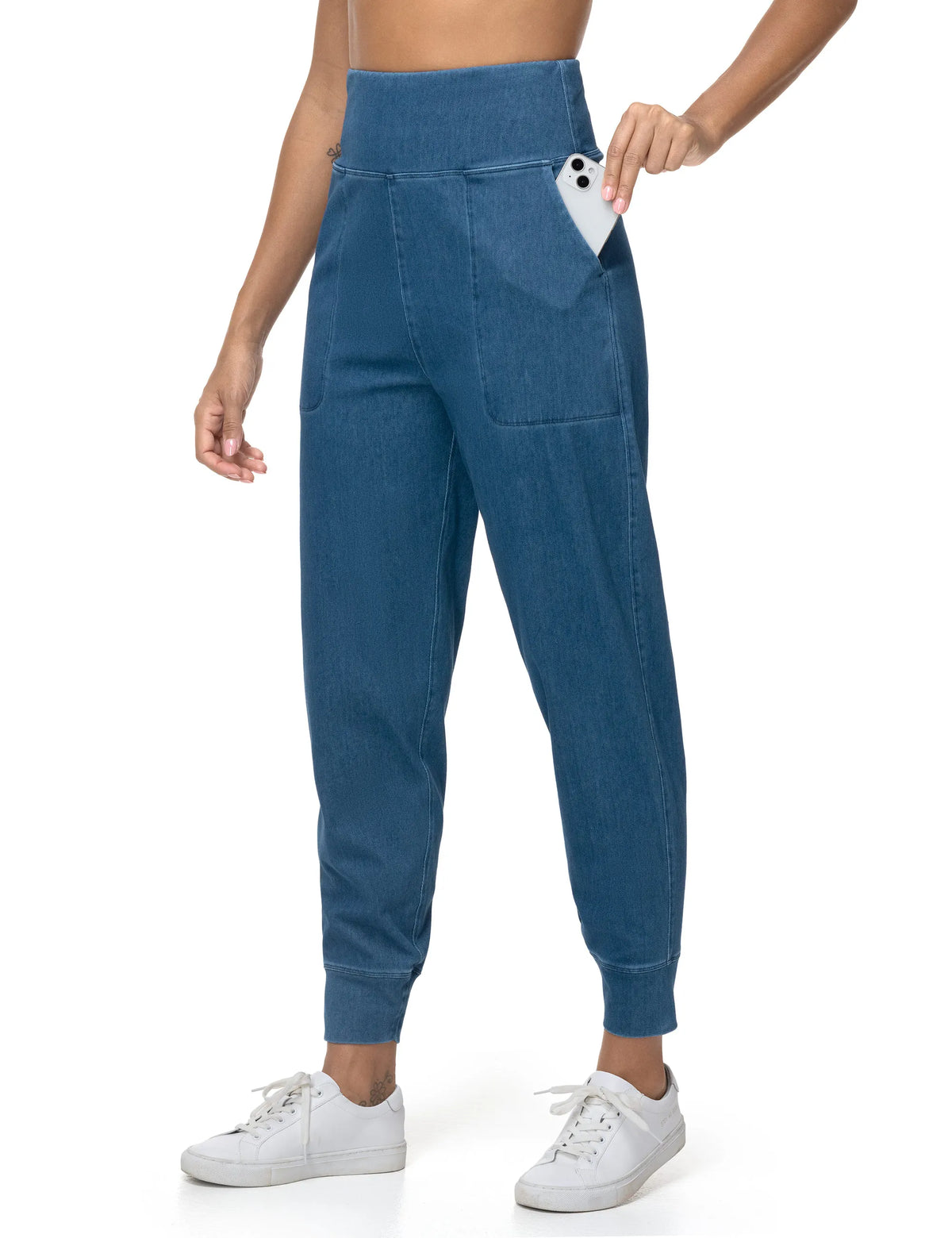 THE GYM PEOPLE Women's High Waisted Denim Joggers Pants Stretchy Tapered Pull On Casual Workout Jeans Jeggings with Pockets