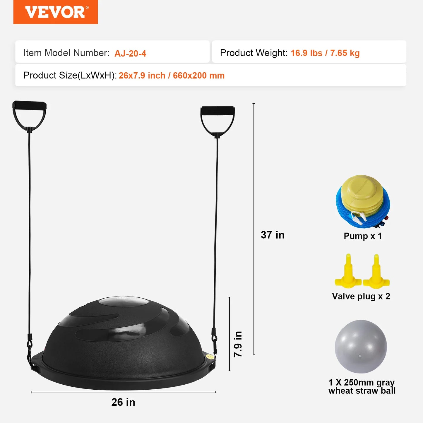 SucceBuy Half Exercise Ball Trainer Balance Ball Trainer Stability Ball Yoga Ball with Resistance Bands Foot Pump Strength Ball