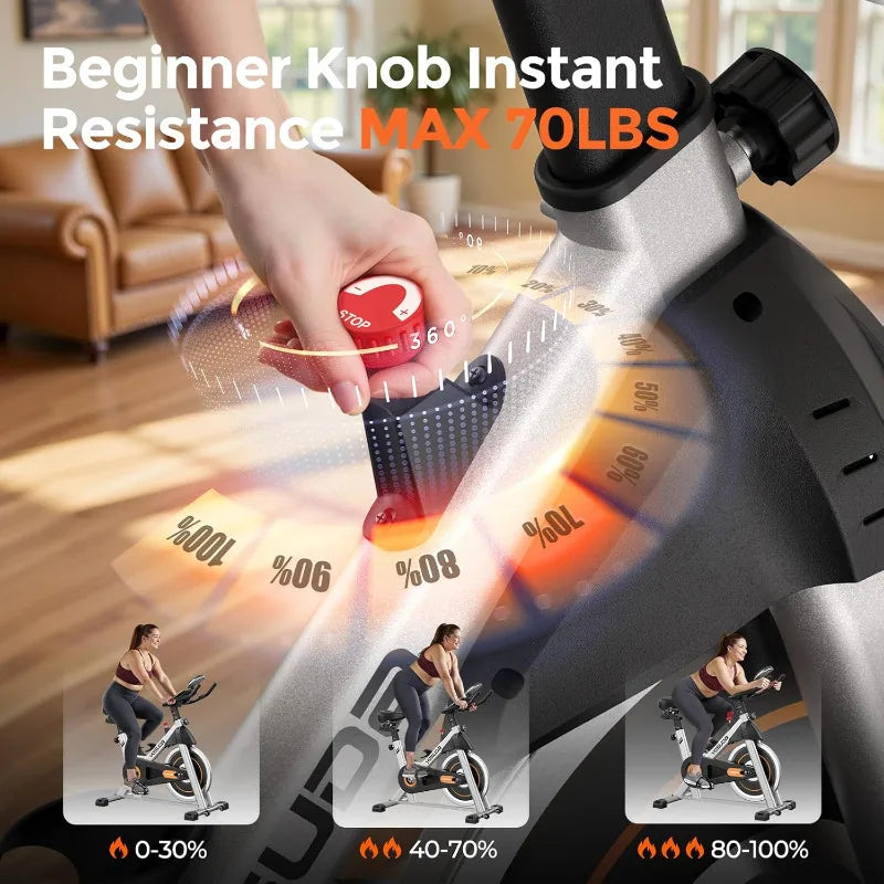 Exercise Bike, Brake Pad Stationary Bike for Home with Exclusive App, Magnetic Indoor Cycling Bike with 300 lb Weight Capacity
