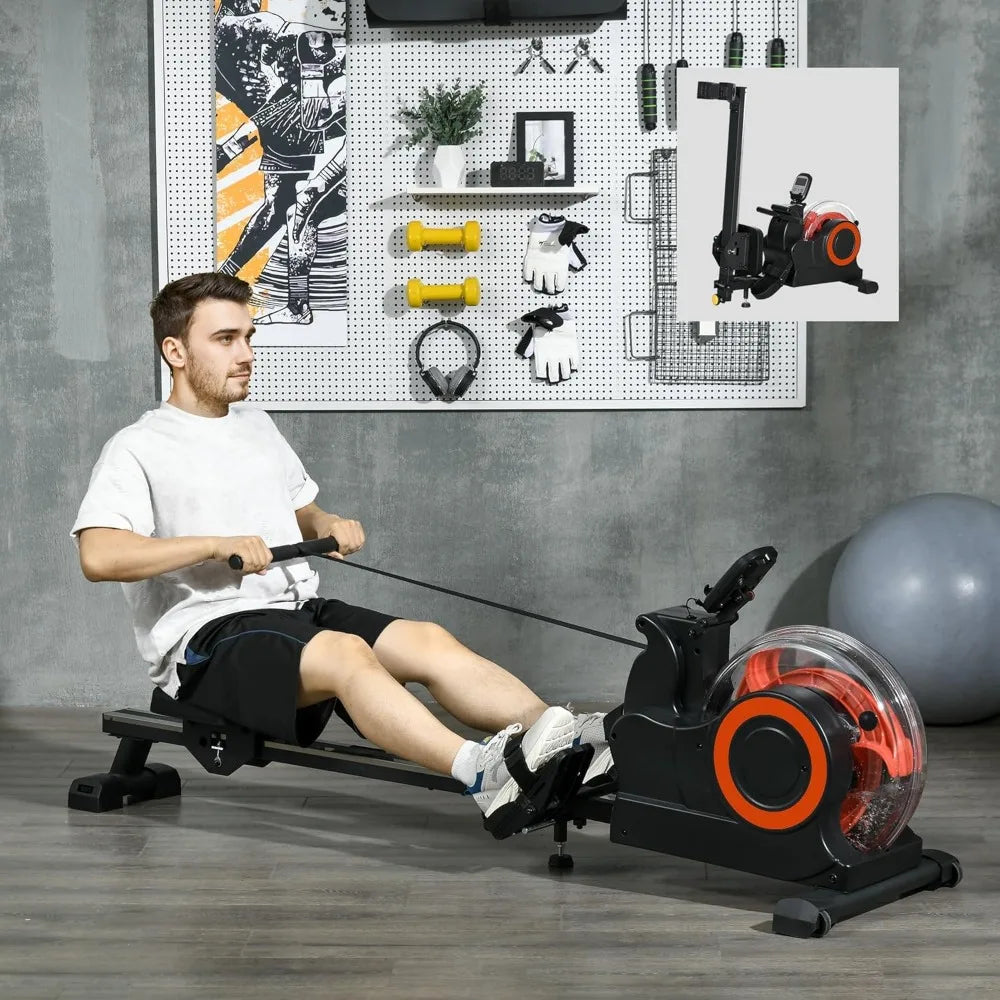 Home Foldable Rowing Machine with Adjustable Resistance, LCD Monitor, and Tablet Holder