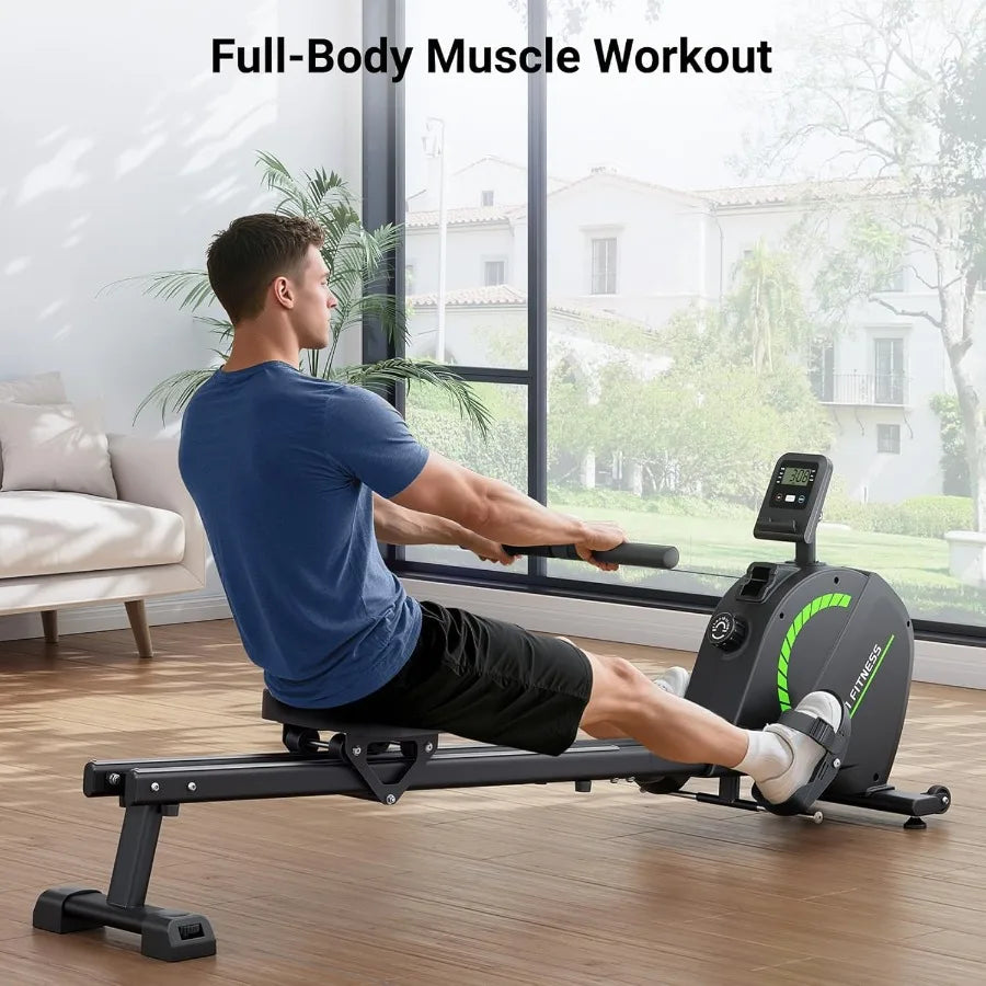 Rowing Machines for Home Use, Rowing Machine Magnetic Rower, 16 Levels of Workout Resistance, Max 350 LBS, Dual Slide Rail, Blue