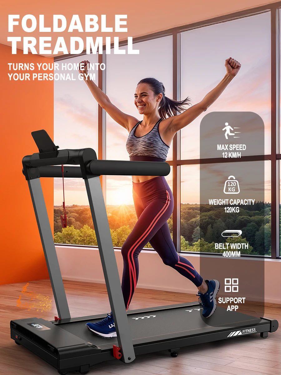 2-in-1 Treadmill for Home, 12 Km/H, Dual Led Display, 12 Programs, Foldable, Shock Absorption, App Compatible