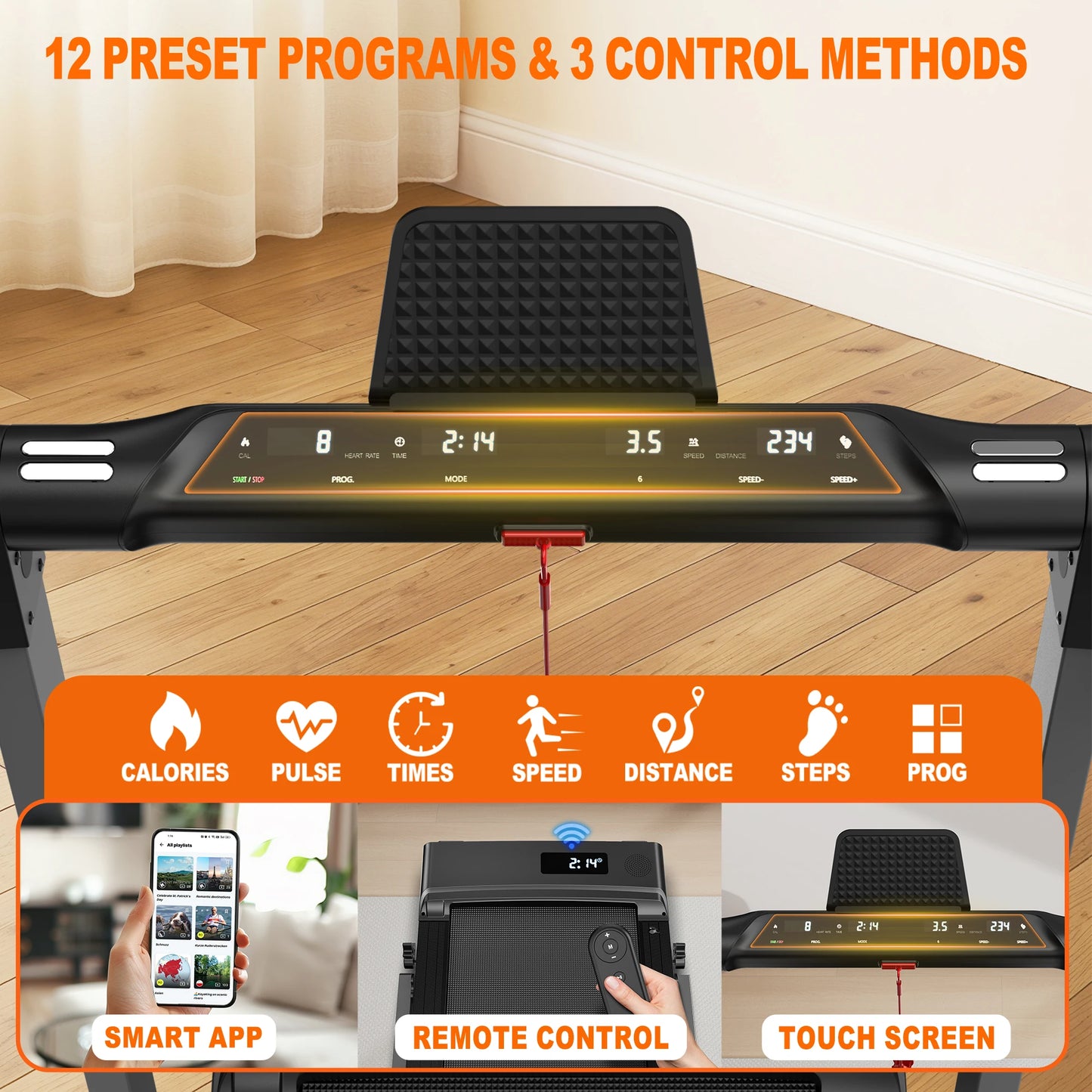2-in-1 Treadmill for Home, 12 Km/H, Dual Led Display, 12 Programs, Foldable, Shock Absorption, App Compatible