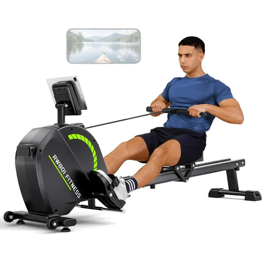 Rowing Machines for Home Use, Rowing Machine Magnetic Rower, 16 Levels of Workout Resistance, Max 350 LBS, Dual Slide Rail, Blue