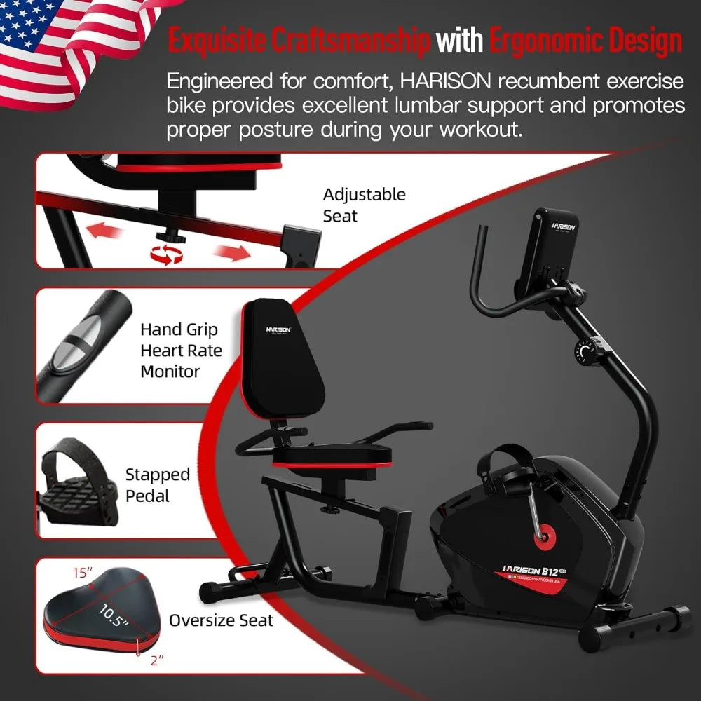 Recumbent Exercise bike for Home 400LBS Capacity, Magnetic Recumbent Exercise Bike with 2 in 1 LCD Monitor and Tablet Holder, R