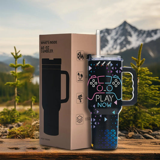 Gaming Controller 40oz Vacuum Tumbler, Stainless Steel Cup with Handle, Straw, Flip Lid, Wide Mouth, Gift for Husband