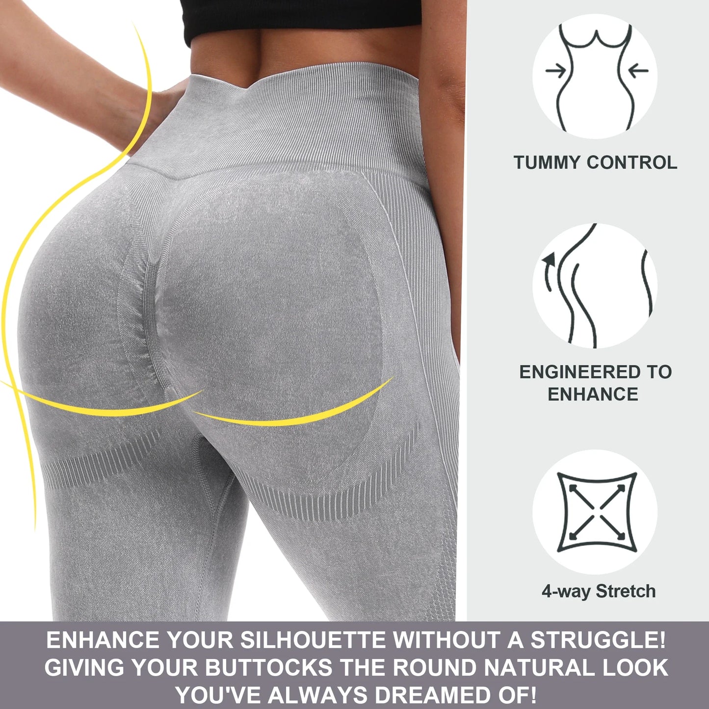 2 Pack Women'S High Waisted Sexy Butt Lifting Seamless Yoga Leggings Elastic And Breathable Fitness Sports Pants For Activewear