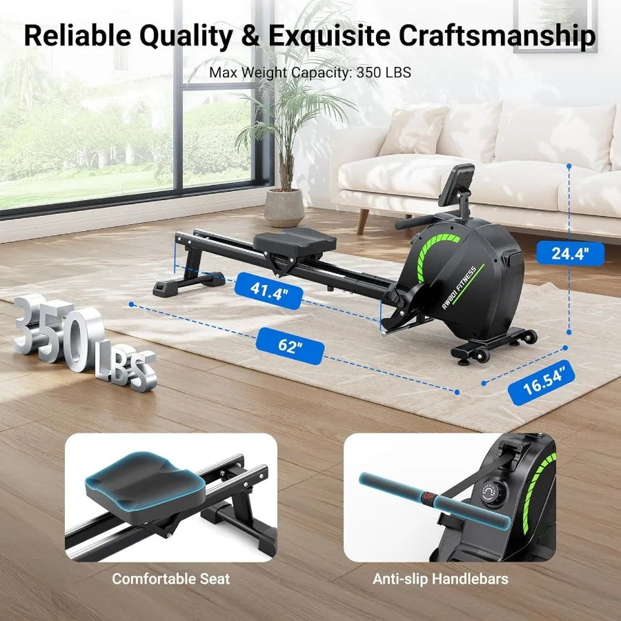 Rowing Machines for Home Use, Rowing Machine Magnetic Rower, 16 Levels of Workout Resistance, Max 350 LBS, Dual Slide Rail, Blue