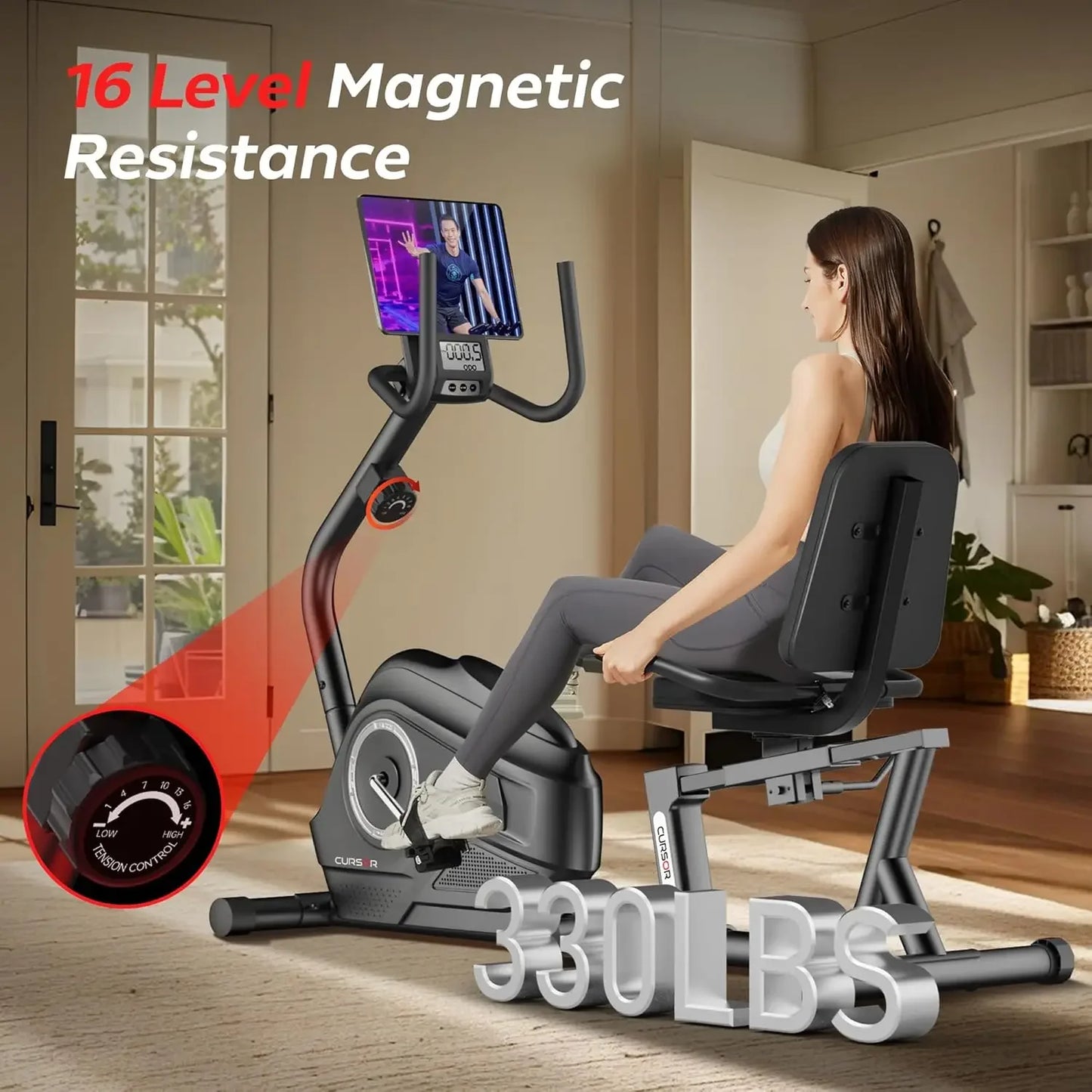 Recumbent Exercise Bike, Stationary Bikes for Home with Adjustable Seat, 16-Level Magnetic Resistance Recumbent Exercise Bike fo