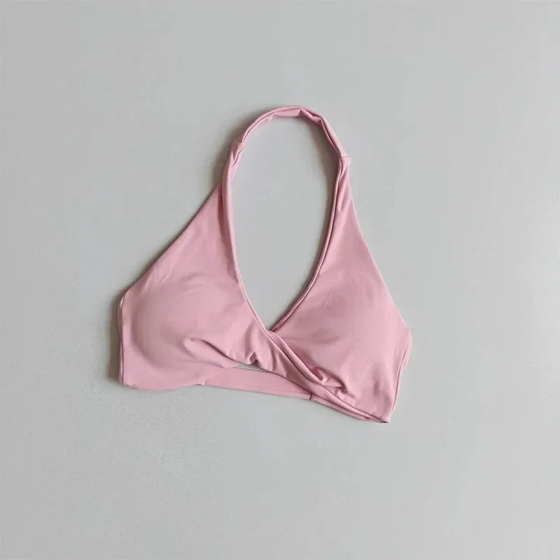 Women Halter Twist Front Open Back Sports Bra Removable Padded Push Up Yoga Top Soft Skin-friendly Fitness Pilates Crop Bra
