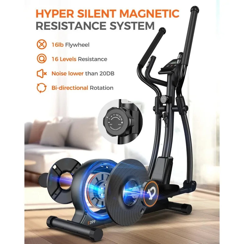 Elliptical Exercise Machine with 16-Level Resistance&Hyper-Quiet Magnetic Driving System,