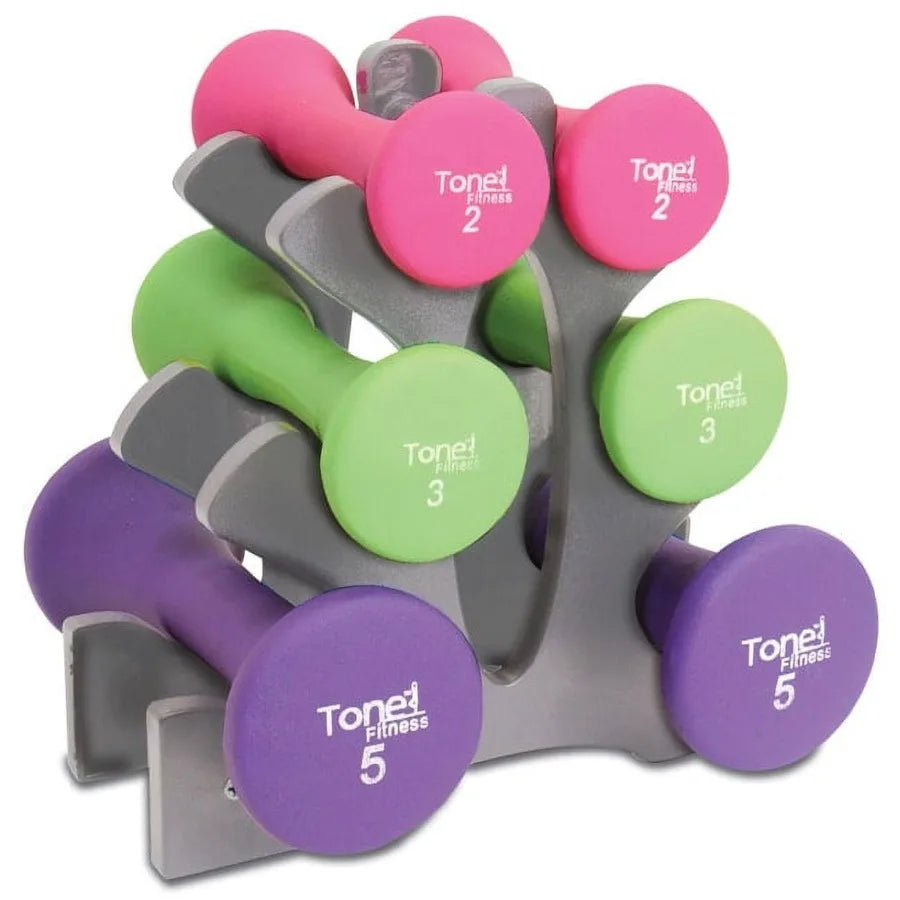 20lb Hourglass Neoprene Dumbbell Set with "A" Frame Rack