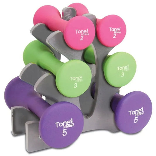 20lb Hourglass Neoprene Dumbbell Set with "A" Frame Rack