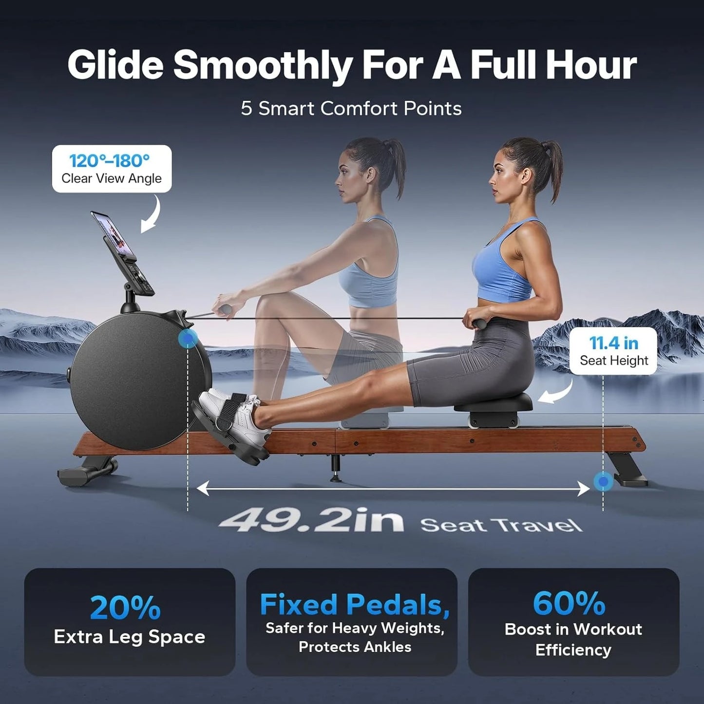 Pro-Grade Rowing Machines for Home, Smart Magnetic Rowing Machine with Self-Generation, Double Resistance and 400, Customized