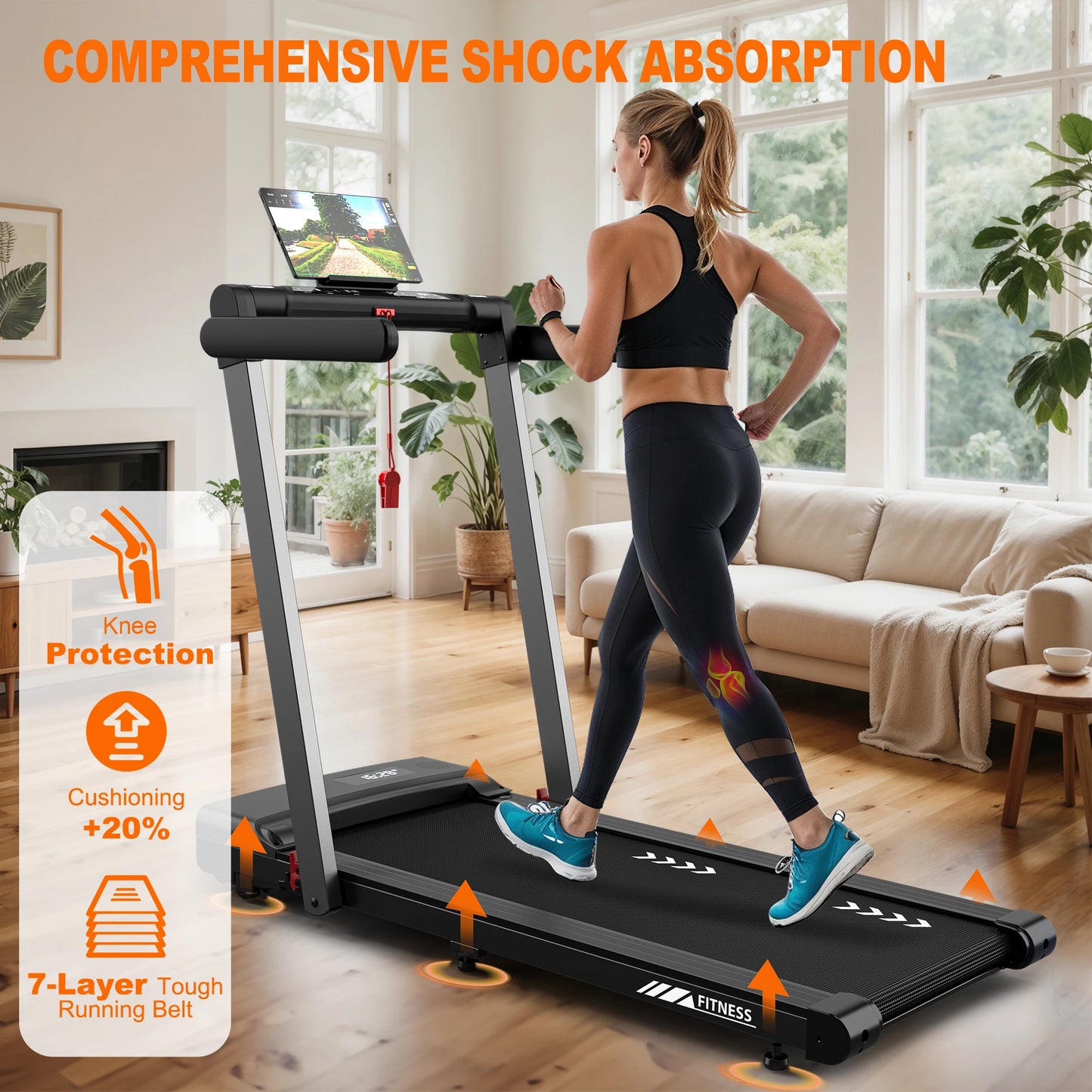 2-in-1 Treadmill for Home, 12 Km/H, Dual Led Display, 12 Programs, Foldable, Shock Absorption, App Compatible