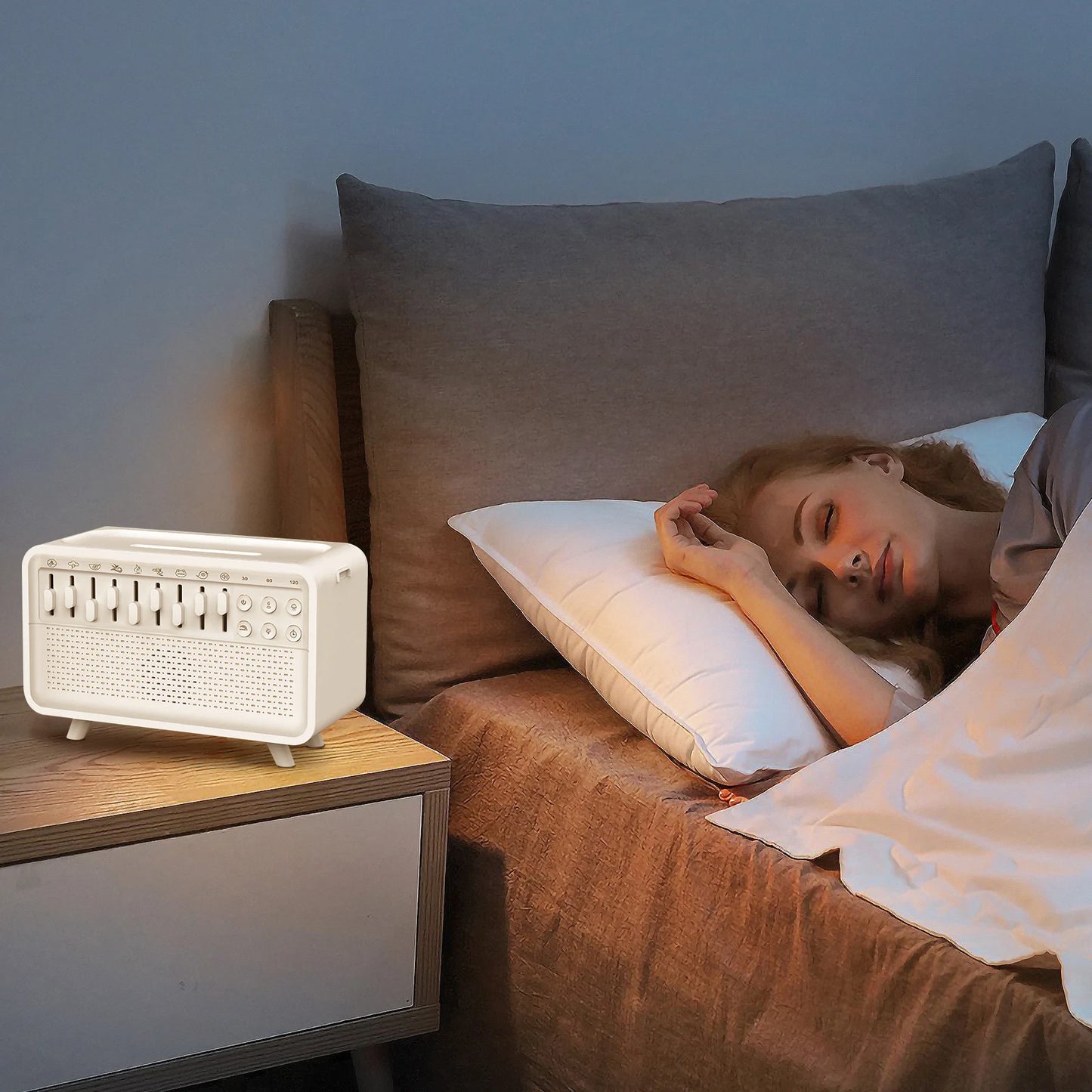 Smart Aroma Diffuser Bluetooth Speaker White Noise Sleep Aid Humidifier with Timer 8 Nature Sounds LED Night Light for Bedroom