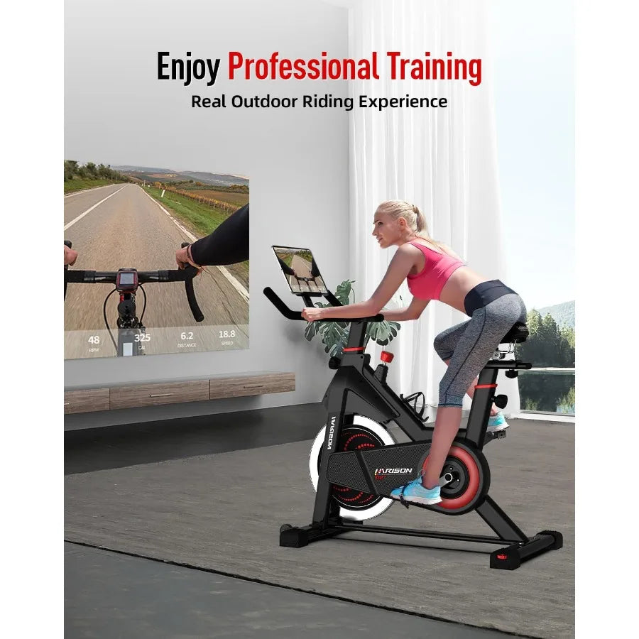 Exercise Bike 400 lbs Capacity, Magnetic Stationary Bikes for Home Gym with Bluetooth & Tablet Holder & Comfortable Seat Cushion