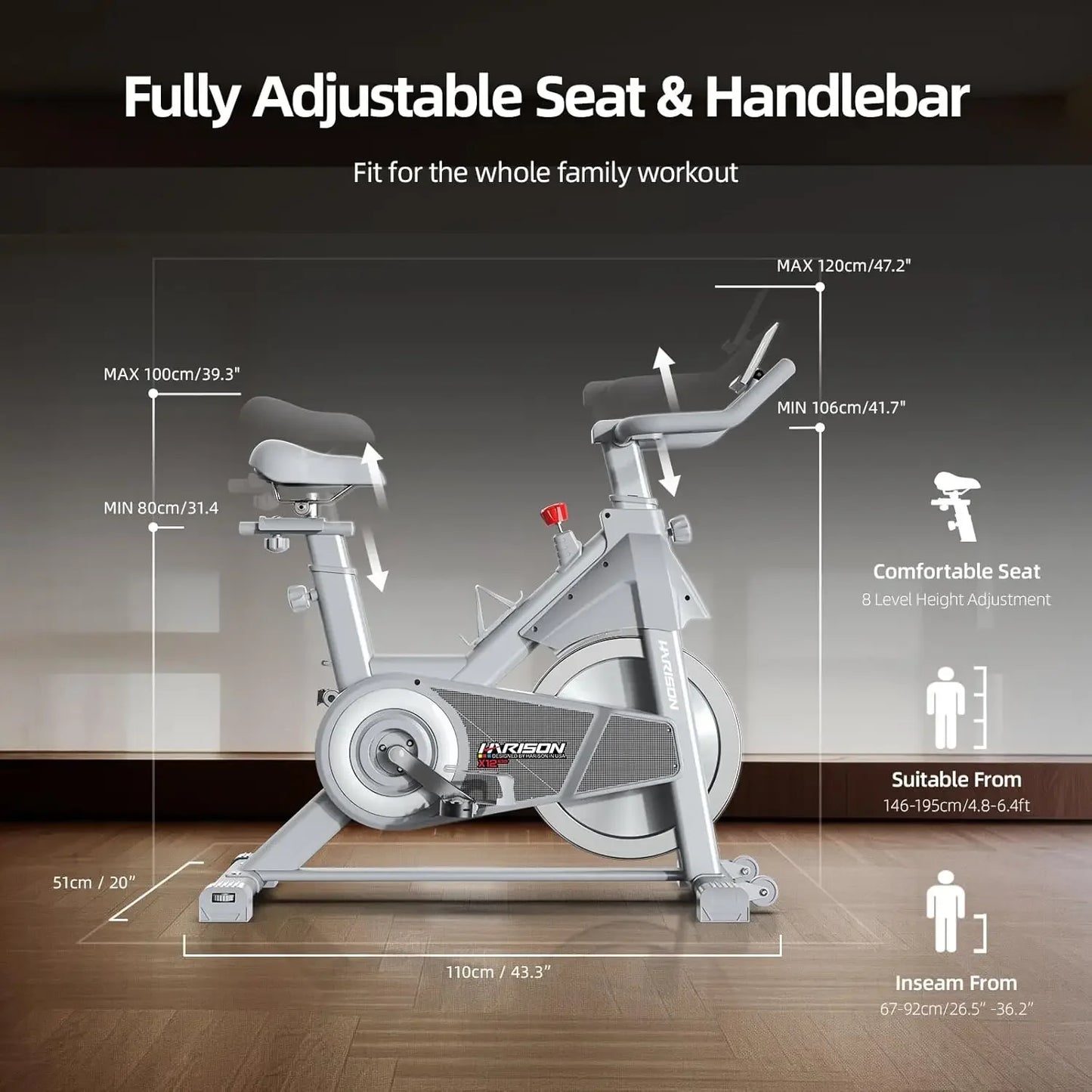 Semi-Commercial Exercise Bike 400 lbs Capacity, Magnetic Stationary Bikes for Home Gym with Bluetooth & Tablet Holder & Comforta