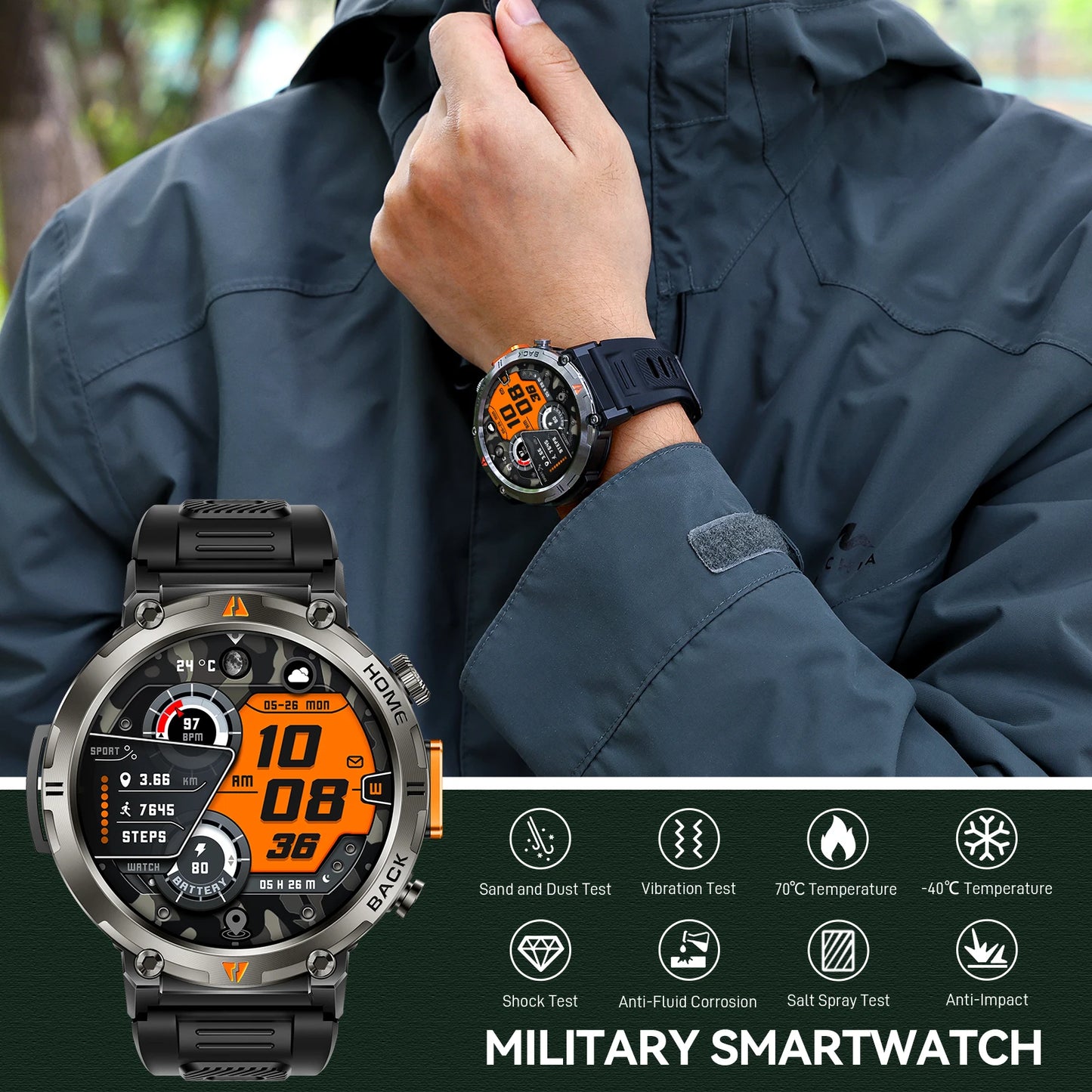 2025 New Bluetooth Call smartwatch for men Full Touch Screen With Health Monitor heart rate Flashlight Smart watch