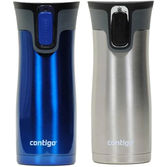 Contigo West Loop Stainless Steel Vacuum-Insulated Travel Mug with Spill-Proof Lid, 16 Ounces, Monaco; Stainless Steel, 2-Pack