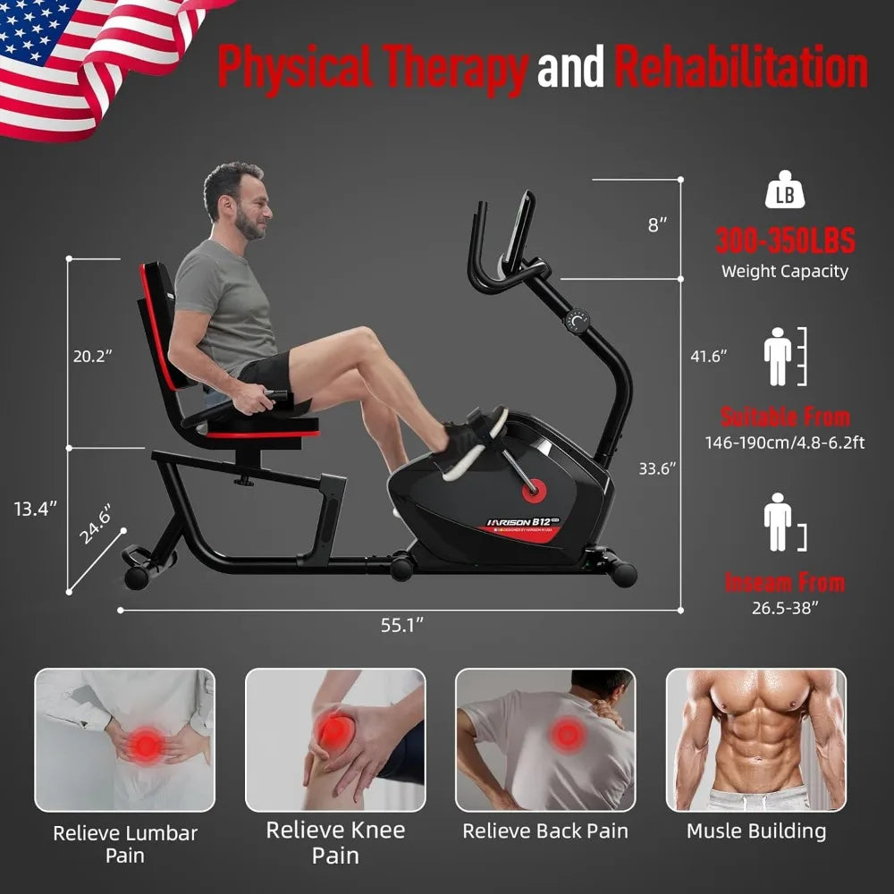 Recumbent Exercise bike for Home 400LBS Capacity, Magnetic Recumbent Exercise Bike with 2 in 1 LCD Monitor and Tablet Holder, R