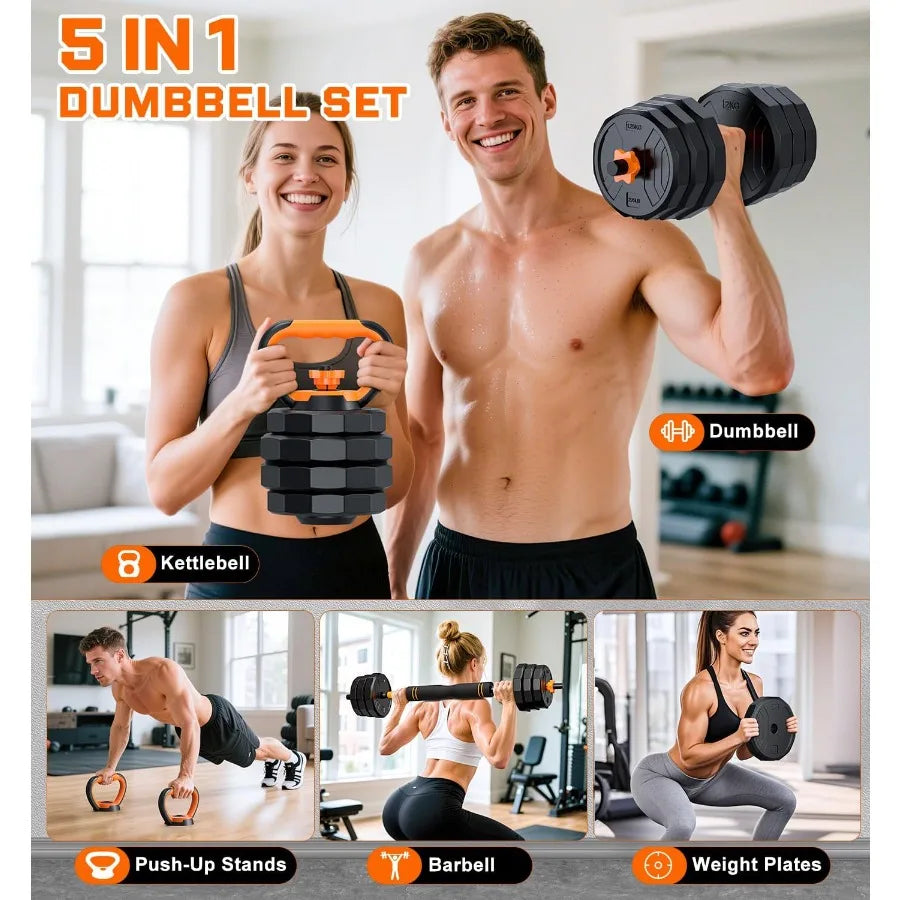 5in1 Adjustable Dumbbell Set with Connector for Home Gym: Versatile Free Weights for Strength Training Functional Exercises and