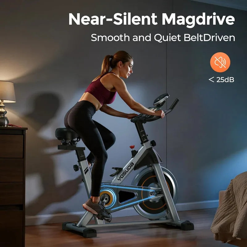 Exercise Bike, Brake Pad Stationary Bike for Home with Exclusive App, Magnetic Indoor Cycling Bike with 300 lb Weight Capacity