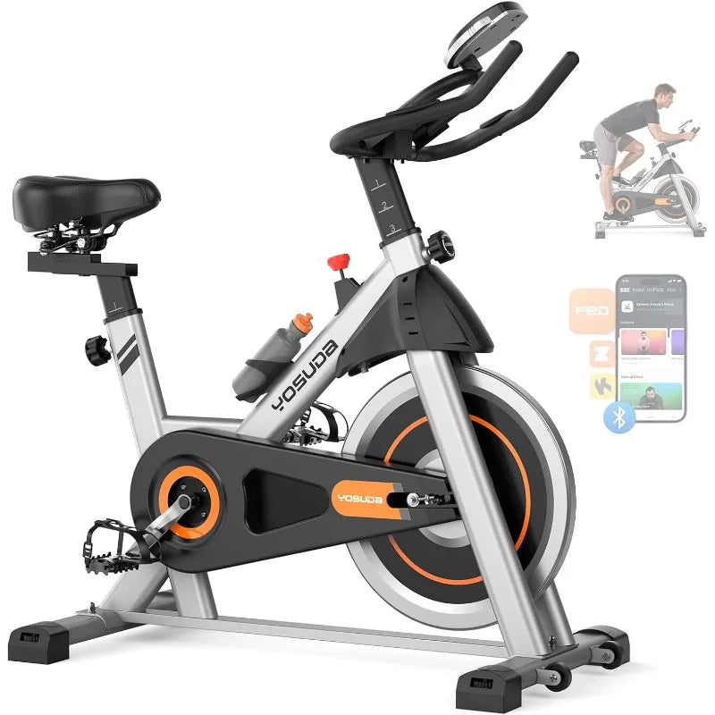 Exercise Bike, Brake Pad Stationary Bike for Home with Exclusive App, Magnetic Indoor Cycling Bike with 300 lb Weight Capacity