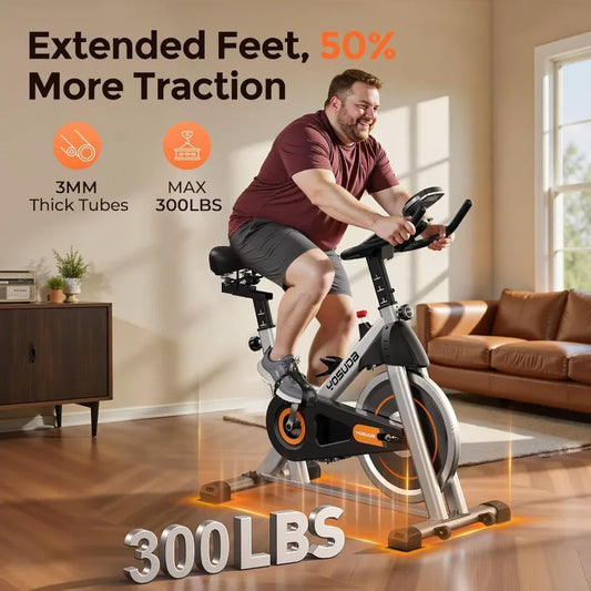 Exercise Bike, Brake Pad Stationary Bike for Home with Exclusive App, Magnetic Indoor Cycling Bike with 300 lb Weight Capacity