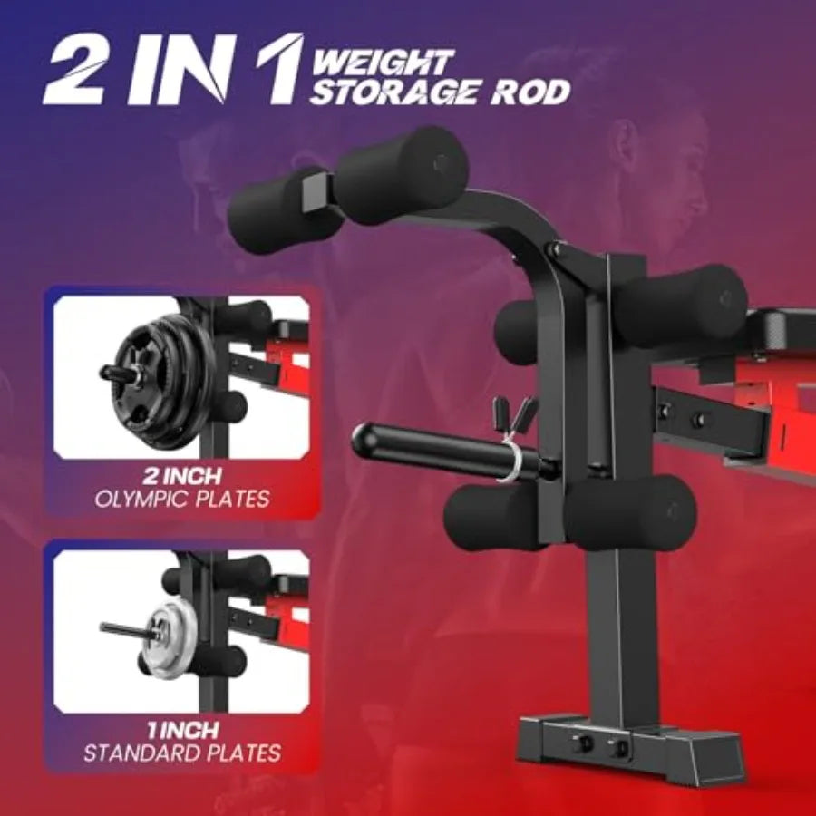 900 LBS Weight Bench Set with Squat Rack Adjustable Flat/Incline/Decline Bench Press Set with Leg Extension and Leg Curl Foldab