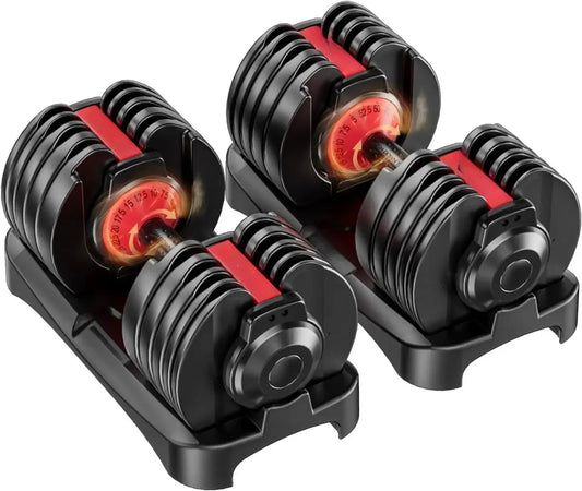 Adjustable Dumbbells Set (2 Pieces) Free Weights Dumbbells Set Adjustable Dumbbell Set 52.5 lbs per piece, 105 lbs total 15-in-1
