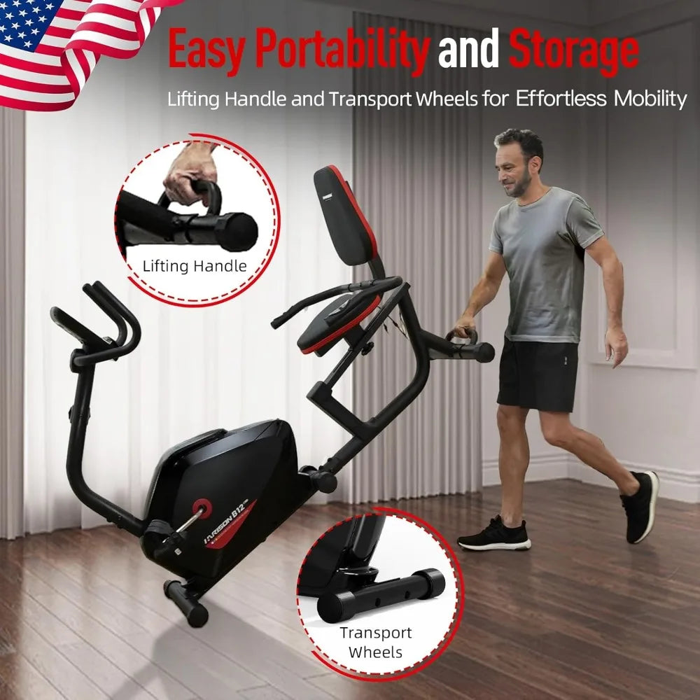 Recumbent Exercise bike for Home 400LBS Capacity, Magnetic Recumbent Exercise Bike with 2 in 1 LCD Monitor and Tablet Holder, R