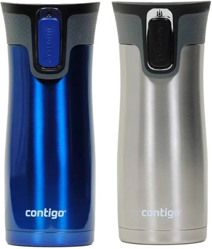 Contigo West Loop Stainless Steel Vacuum-Insulated Travel Mug with Spill-Proof Lid, 16 Ounces, Monaco; Stainless Steel, 2-Pack