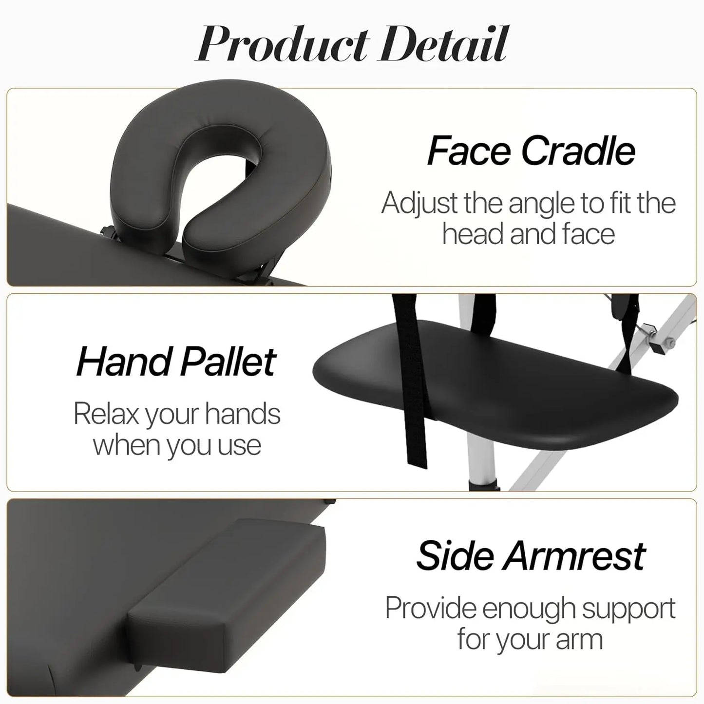 Foldable 2 Section Portable Massage Table Height Adjustable Facial Spa Tattoo Bed with Face Cradle Aluminum Frame Home, Custom