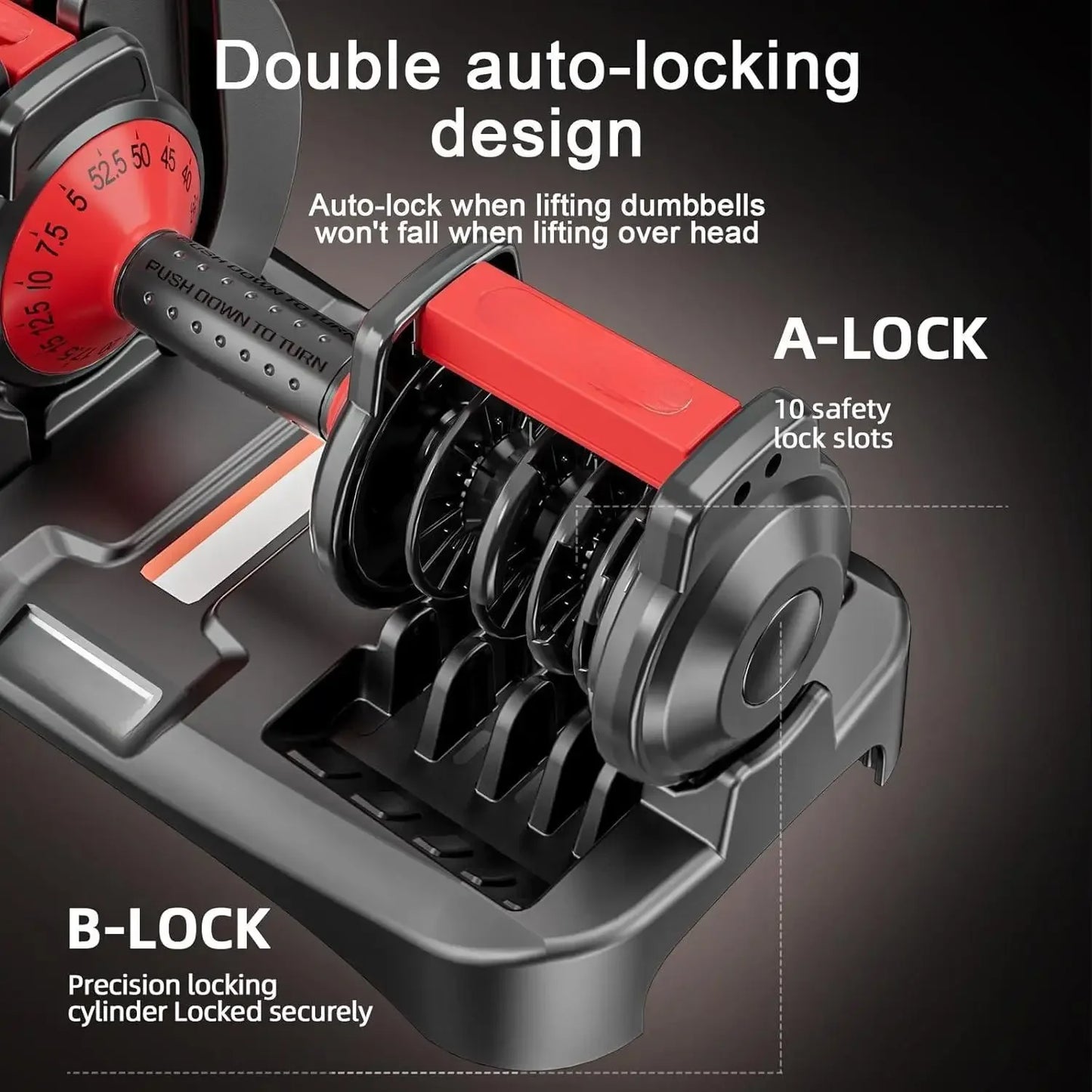 Adjustable Dumbbells Set (2 Pieces) Free Weights Dumbbells Set Adjustable Dumbbell Set 52.5 lbs per piece, 105 lbs total 15-in-1