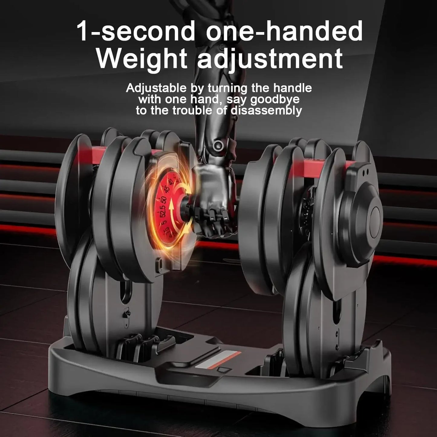 Adjustable Dumbbells Set (2 Pieces) Free Weights Dumbbells Set Adjustable Dumbbell Set 52.5 lbs per piece, 105 lbs total 15-in-1