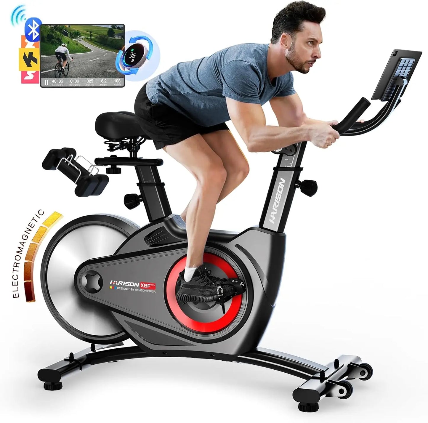 Semi-Commercial Exercise Bike 400 lbs Capacity, Magnetic Stationary Bikes for Home Gym with Bluetooth & Tablet Holder & Comforta