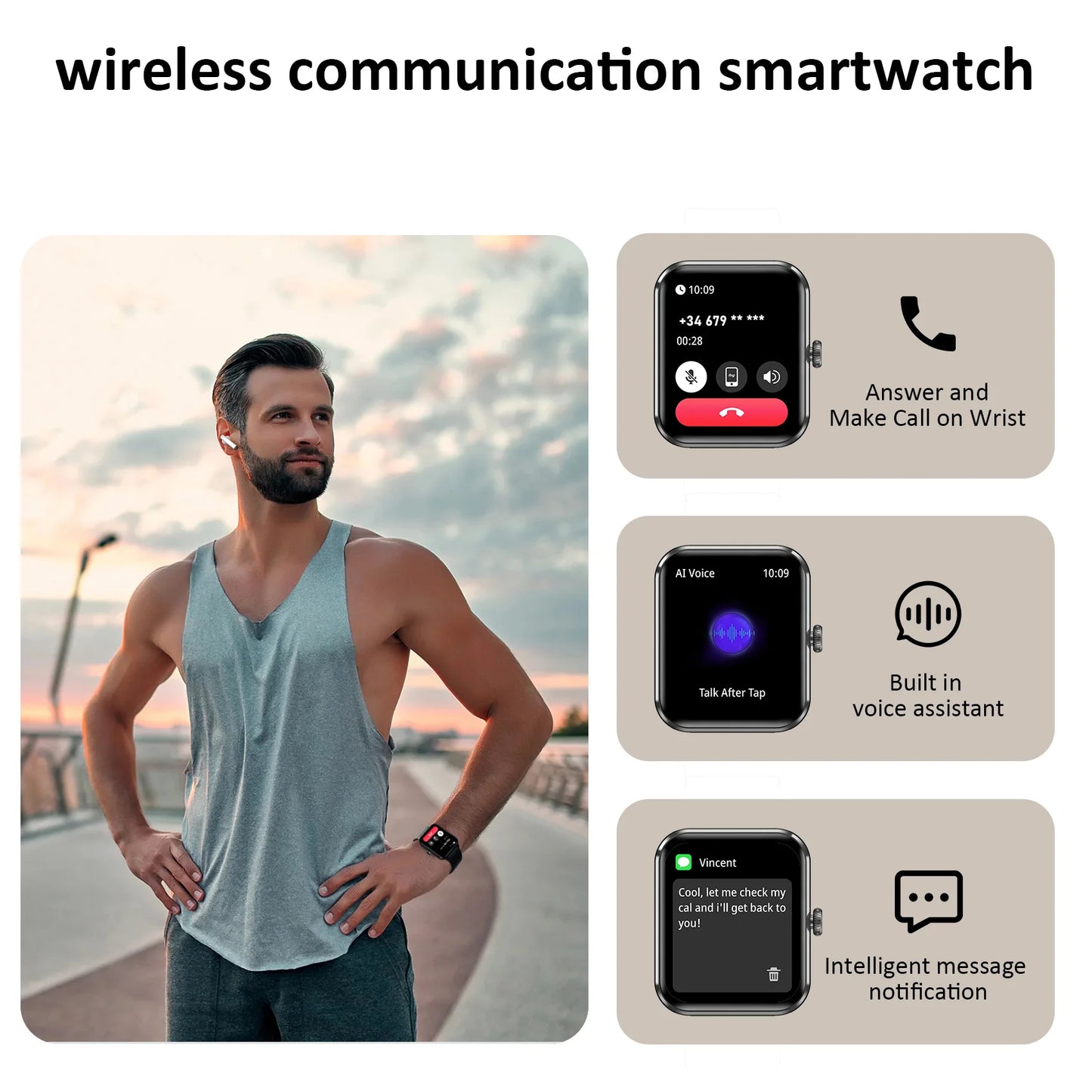 R50 Bluetooth Call Smart Watch 1.85'' HD Display Fitness Sport Watch Heart Health Sleep Monitoring Fitness Men Women Watches